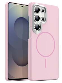 适用于三星 Galaxy S26 S25EDGE S24 S23FE S22 Ultra Plus A32 A52 A13 A23 A33 A53 A14 A24 A34 A54 A05 A05S A15 A25 A35 A55 A06 A16 A26 A36 A56 A07 A17 的奢华无线充电简约硬质 PC 磁吸手机壳，糖果色 - 粉色 - 查看 3