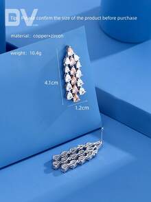 DV JEWELRY 1 Pair Luxury Cubic Zirconia & Champagne Zirconia Platinum Plated Pendant Earrings, Elegant Jewelry Gift For Women, Wedding, Anniversary, Comes In Gift Box - Silver - View 7