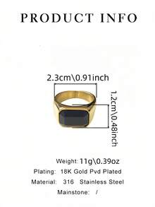 1枚男士方形几何戒指，316不锈钢镀18K金真空防水水钻戒指，适合日常休闲商务度假佩戴 - 幾何男士戒指 - 查看 3