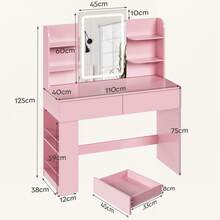 Devoko Dressing Table With LED Lighting, 3 Colors With Adjustable Brightness, Dressing Table With Mirror For Make-Up, Cosmetic Table With Adjustable Shelves, 2 Drawers, Modern, White - 查看 9