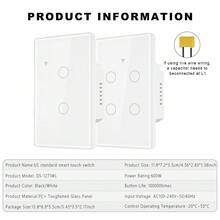 US Standard No Neutral/Zero-Fire Wire Universal WiFi Smart Touch Light Switch 2.5D Plastic Frame Design 1/2/3/4 Gang Options Compatible With Alexa Voice Control APP Remote Timer & Countdown Touch Backlight On/Off No Rewiring Needed LED/Incandescent Compatible 10-400W Per Gang Flame Retardant PC+Tempered Glass Panel Family Sharing - Multicolor - View 9