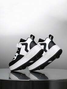 1双儿童轮滑鞋，运动鞋，弹性柔软缓震，轻便防水，皮革和合成材料鞋面，休闲街头风，男女通用 - 黑與白 - 查看 7