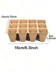 Paper Pulp Seedling Cups & Trays, One-Time Use Round/Square Pulp Cups For Succulents, Cuttings, Orchids And Other Plants - 12 Grids - View 2