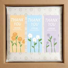 粉色花朵感恩贴纸 - 长方形不干胶标签，适用于电商包裹运输、飞机纸箱、小型企业订单和密封袋 - CT-26(40pcs) - 查看 1