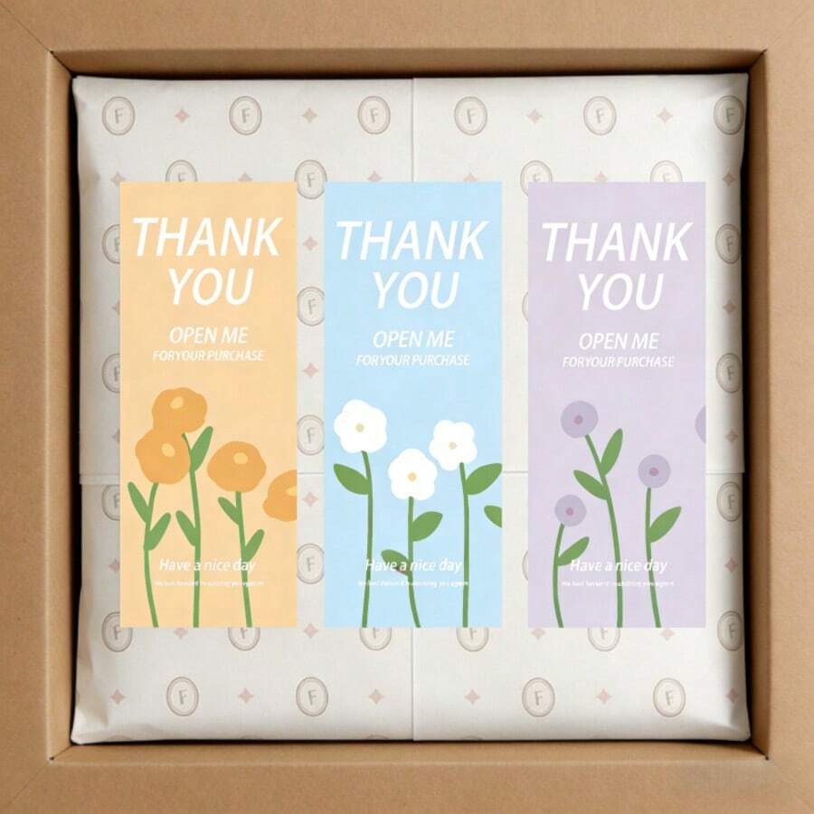 粉色花朵感恩贴纸 - 长方形不干胶标签，适用于电商包裹运输、飞机纸箱、小型企业订单和密封袋 - CT-26(40pcs) - 查看 1