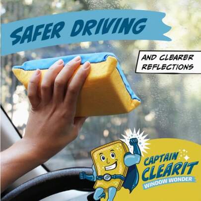 1pc Large Super Absorbent Anti-Fog Sponge, Suitable For Car, Mirror, Glass Etc. - Residue-Free Easy Cleaning, Indoor & Outdoor Cleaning Tool | Optimistic Design | Absorbent Sponge