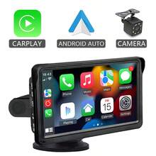 Reproductor multimedia de radio para automóvil de 7 pulgadas, compatible con CarPlay inalámbrico y Android Auto inalámbrico, monitor de pantalla portátil universal para automóvil con cámara - Con cámara de visión trasera - Ver 9