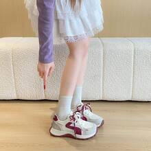 Women's Thick Sole Casual Sneakers, Breathable Mesh Retro Gump Shoes, Anti-Slip Durable Lace-Up Chunky Sneakers - Red - View 7