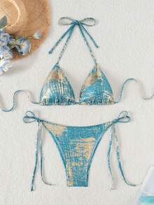 European And American Women's Fashion Shiny Snakeskin Strap Backless Bikini Set - 混合色 - 查看 2
