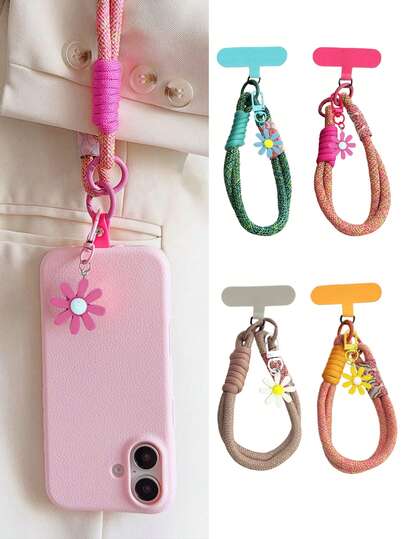 1pc Retro Chinese Style Phone Lanyard Strap, Daisy Decor Hanging Cord, Dopamine Phone Strap, Cute Woven Bracelet, Unisex Anti-Lost Phone Cord With Clip, Phone Charm Gift For Mother, Family, Friends On Birthday, Festival