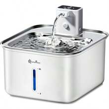 DownyPaws - Fuente de agua para gatos de acero inoxidable sin cable 100 oz/3L FurSink dispensador inalámbrico de agua para mascotas funciona con pilas para mascotas con sensor de movimiento fácil - Acero inoxidable blanco - Ver 1