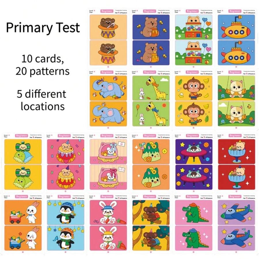 Find The Differences Card Game, Reusable Cartoon Educational Puzzle For Kids, Three Difficulty Levels For Focus And Attention Training - MYCY - Beginner - View 1