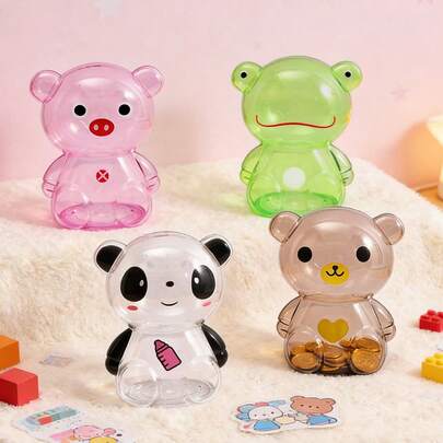 1个黑色/粉色/绿色/棕色卡通透明小猪存钱罐，创意礼物，男女童皆宜，可爱设计，适合学生，生日、返校季皆可。