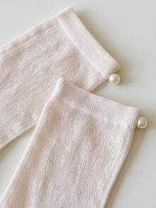1 Pair Women's Solid Color Sheer Thin Pearl Fashionable Minimalist Cute Korean Style Mid-Calf Socks, Suitable For Spring/Summer Daily Wear - Multicolor - View 11