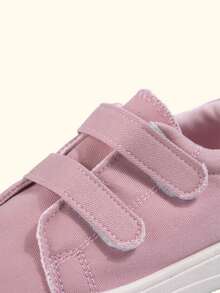 1 Pair Toddler Girls Pink Double Strap Canvas Sneakers Hook & Loop Round Toe Low Top Flat Casual Shoes For Daily School - Pink - View 6