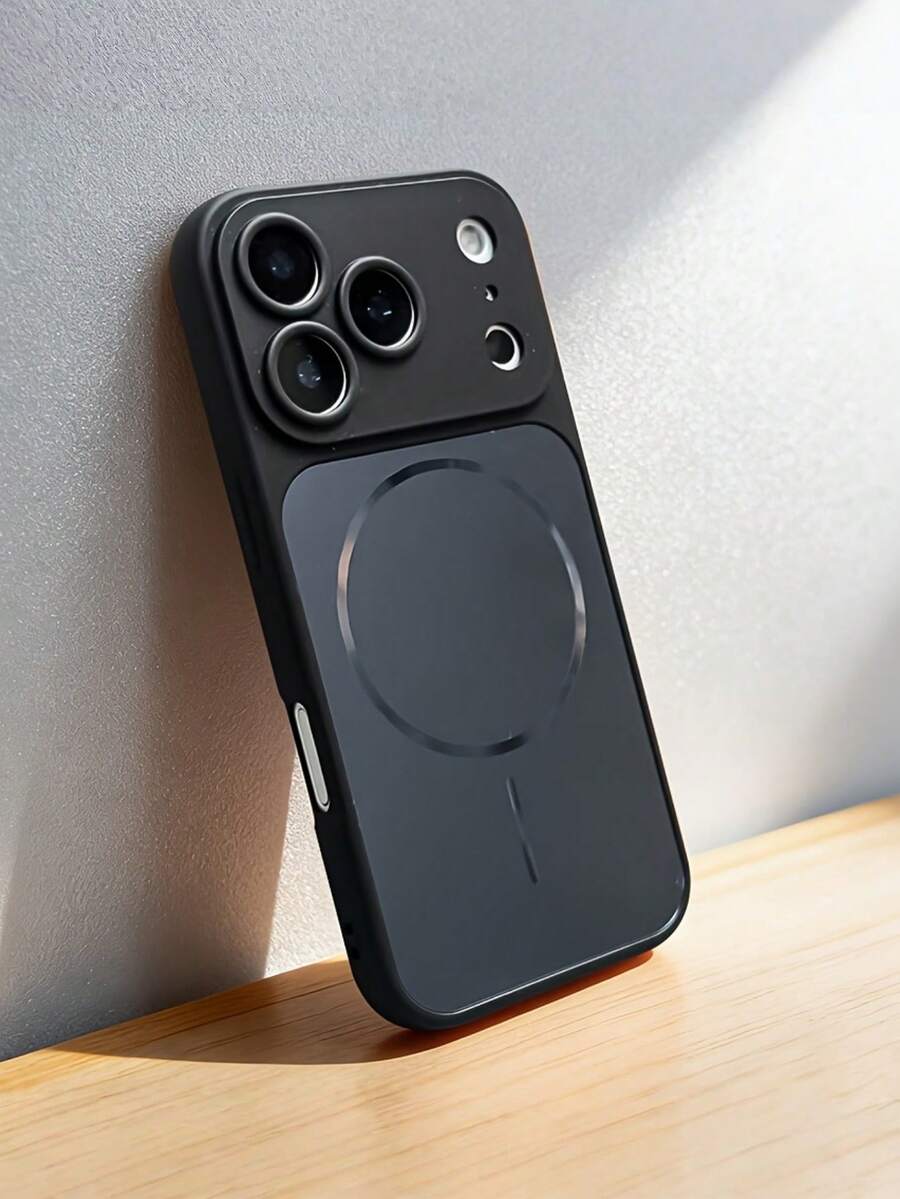 1pc New Luxury Instantly Upgrade To 17 Series Orange Magnetic Wireless Charging Hard Backboard Phone Case Compatible With IPhone 17 16 15 14 13 Pro Max Plus Air With Lens Protection Shockproof Soft Border Cover - Black - View 1