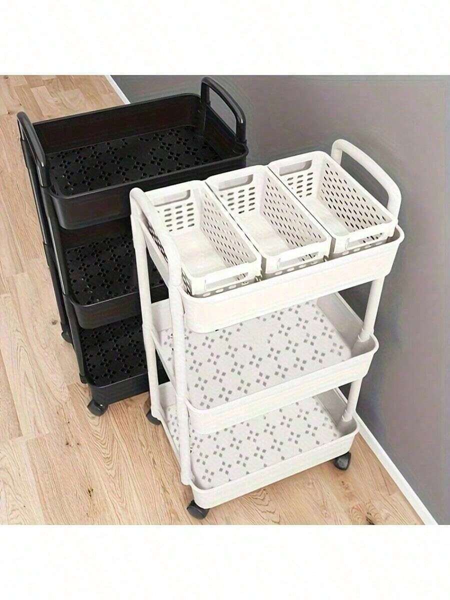1 Xe đẩy đựng đồ 3 tầng màu trắng | Chất liệu nhựa bền + Bánh xe xoay 360° | Lưu trữ đa năng cho nhà bếp/phòng tắm/phòng ngủ, khay đựng đồ tiết kiệm không gian