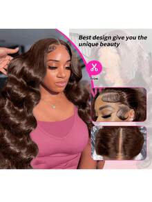 200% High Density Body Wave Wig - 13x4 HD Lace Frontal Human Blended Hair, Pre-Plucked Glueless Wig For Women, Ultra Full Voluminous Curls & Natural Look, No Glue & Ready To Wear - Brown - View 8