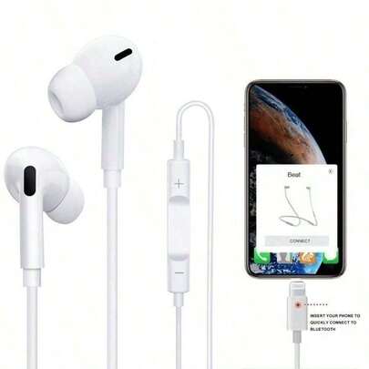 Lightning Wired Earphones With In-Line Control, Compatible With IPhone 14/13/12/11/XR/XS/X/8/7/SE/Pro/Pro Max, Suitable As Christmas/Family Gift