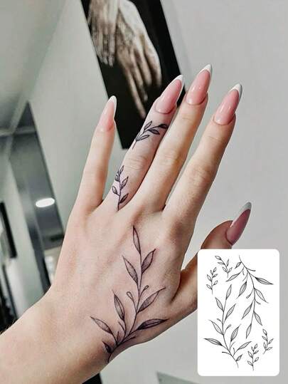1pc Fashionable Waterproof Fake Vine Tattoo Sticker, Durable, Minimalist Leaf Design For Finger, Hand, Mehndi, Party & Daily Decoration