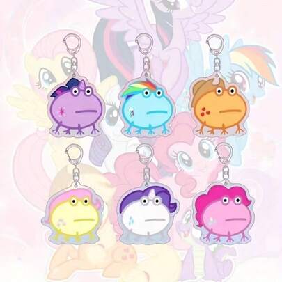MY LITTLE PONY 6件/套 小马宝莉趣味青蛙亚克力钥匙扣套装，包含萍琪派、柔柔、暮光闪闪、云宝黛西、瑞瑞和苹果杰克，圣诞节和万圣节包包挂饰，可爱的小马装饰品，适合女性和小马粉丝