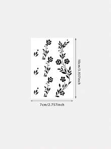 1张时尚持久防水！优雅闪光花藤海娜纹身贴纸，仿手绘海娜图案，亲肤材质，可持续5-7天，素描风格 - 黑色 - 查看 5