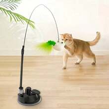 1个强力吸盘猫逗猫棒，带羽毛，长钢杆，可自主玩耍，耐用宠物咀嚼玩具 - 查看 6