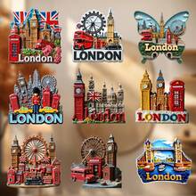 Classic London Meets British Romance: 3D Embossed Big Ben, Double-Decker Bus, And Blushing Rose - This Multi-Textured Souvenir Showcases The Charm Of This City - A - View 2