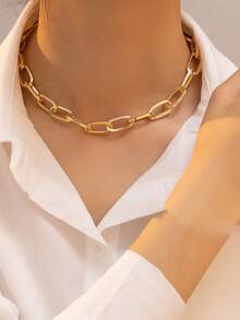 1pc Exaggerated Thick Chain Necklace, Personalized Chunky Chain Choker Necklace Suitable For Women's Daily Matching, Dating, Party, Travel - Yellow Gold - View 6