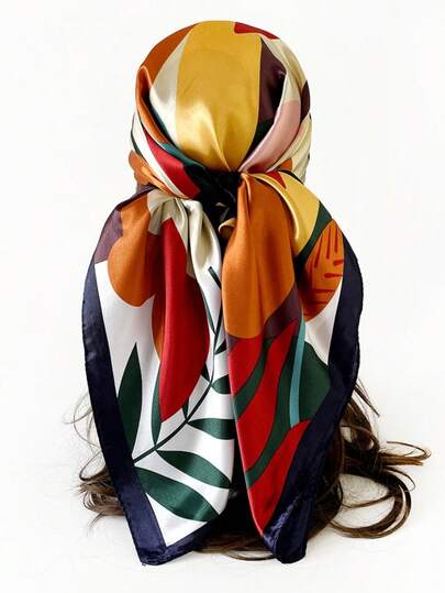 1pc Color Graffiti Print Scarf, Casual Sun Protection Headscarf, Large Square Scarf/Shawl