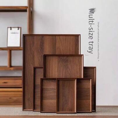 1 khay phục vụ bằng tre, đĩa gỗ màu óc chó dùng cho trà, đồ ăn nhẹ, bữa sáng, tiệc nướng, khay hình chữ nhật cho bộ ấm trà, khay trà chiều nhẹ nhàng, sang trọng dùng cho liệu pháp hương thơm.