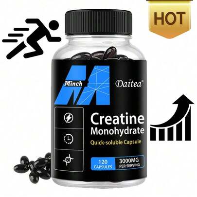 Bcuelov Creatine Monohydrate Supplement - 3000 Mg Per Serving - With Creatine HCL - Balanced Energy Levels - 120 Capsules