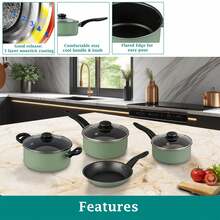 7 Piece Nonstick Aluminum Pots And Pans Cookware Set, Green - Xem 9