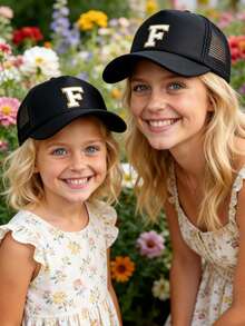 1 Piece Parent Child Mesh Letter Mesh Baseball Cap Boys Girls Outdoor Adjustable Casual Hats Boy Girl Breathable Travel Sunscreen Hat - Black - View 4