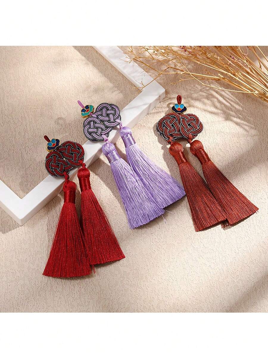 3pcs 8cm Double Coin Auspicious Cloud Tassel Pendant, Hanfu Clothing Accessory, Chinese Knot Tassel Charm, Ice Silk Fan Pendant, Bookmark - 8cm Auspicious Cloud Double Tassel - View 1