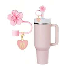 2pcs/1set Heart & Letter Pomegranate Flower Straw Topper, Pink Cup Letter Marker, And Silicone Pomegranate Flower Reusable Straw Cap 10mm Wide Straw, Cute Letter Decorations, Suitable Modern Minimalist Glass Cups - Hồng - Xem 7