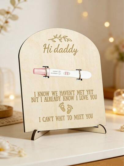 1pc Creative Wooden Pregnancy Test Commemorative Figurine, Daddy-To-Be Announcement Gift, Includes Pregnancy Test Stick Holder, Commemorative Card, And Safety Cord Hook, Shower Gift