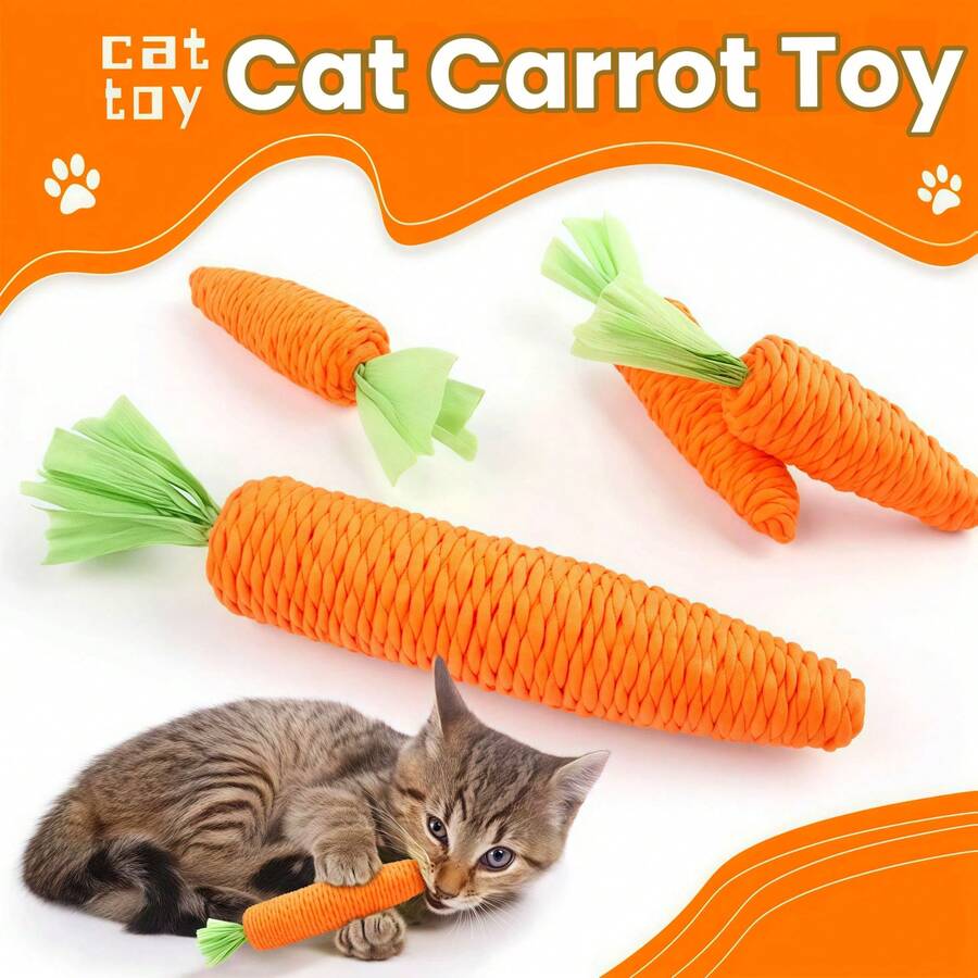 1/2个橙色猫胡萝卜玩具，可爱纸绳胡萝卜互动磨牙玩具，可自主玩耍，缓解无聊，耐用耐咬耐抓，适合幼猫和成猫，促进牙齿健康和运动。