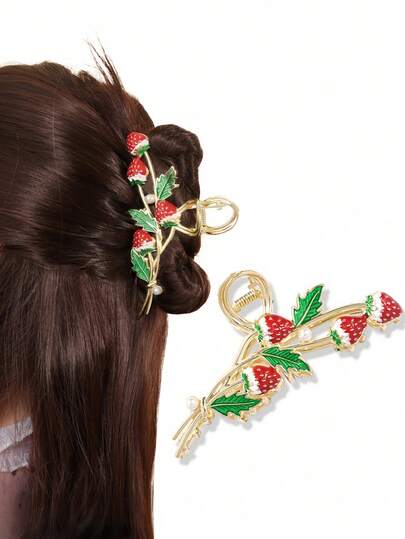 1个女士卡通草莓合金鲨鱼发夹发爪发饰头饰