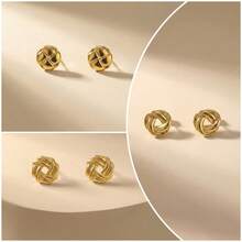 Chunky Large Square Stud Earrings For Women, Statement Geometric Rectangle Round Striped Textured Lightweight Hypoallergenic Earrings Prom Fashion Jewelry Gift - Gold - View 6