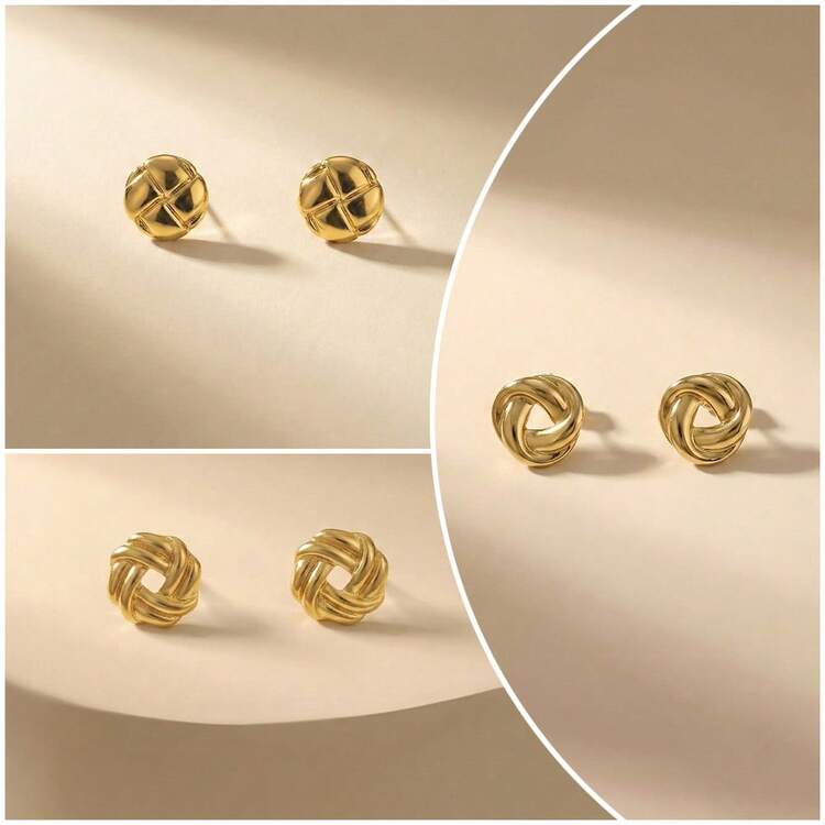 Chunky Large Square Stud Earrings For Women, Statement Geometric Rectangle Round Striped Textured Lightweight Hypoallergenic Earrings Prom Fashion Jewelry Gift - Gold - View 5