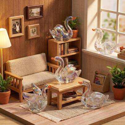 1pc/4pcs Miniature Swan Micro Landscape Decor, Dollhouse Miniature Ornament, Garden Landscaping DIY Decoration, Mini Prop For Photography