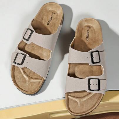 Sandalias de verano, sandalias casuales unisex, zapatos de playa para exteriores, chanclas de corcho suave ajustables, chanclas planas, adecuadas para hombres y mujeres, tallas grandes