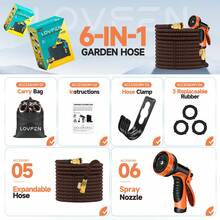 LOVFEN 25FT Stretchable Garden Hose, Lightweight Kink-Free Flexible Water Pipe With 10-Pattern Spray Nozzle, Leak-Proof, 3/4" Swivel Connectors, Super Durable Fabric, Portable Storage Strap – Ideal For Gardening, Patio, Yard, And Outdoor Watering - Garden hose - 查看 6