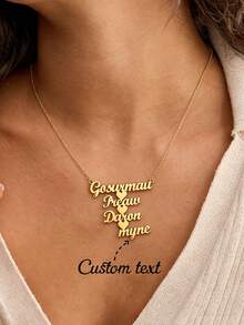 Customized Multi-Name Necklace, Personalized Heart-Shaped 1-5 Names Stainless Steel Multi-Layer Nameplate Necklace, Romantic Family Gift For Mother's Day - Gold - View 6