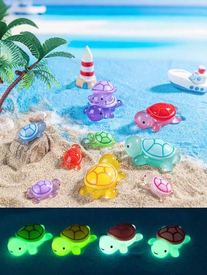 20pcs Glow-In-The-Dark Mini Resin Sea Turtle Sculptures, Black Light Activated, Suitable For Ocean Party Decor, Gardening DIY, Beach Treasure Hunt, Indoor/Outdoor Use, Ocean Theme Birthday, Aquarium Display, Cute Sea Turtle Decor, Durable Decorative Glow Lighting Aquarium Ornaments