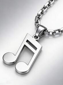 极简主义音符设计不锈钢项链吊坠，男女皆宜，送给朋友的礼物 - 銀色 - 查看 2