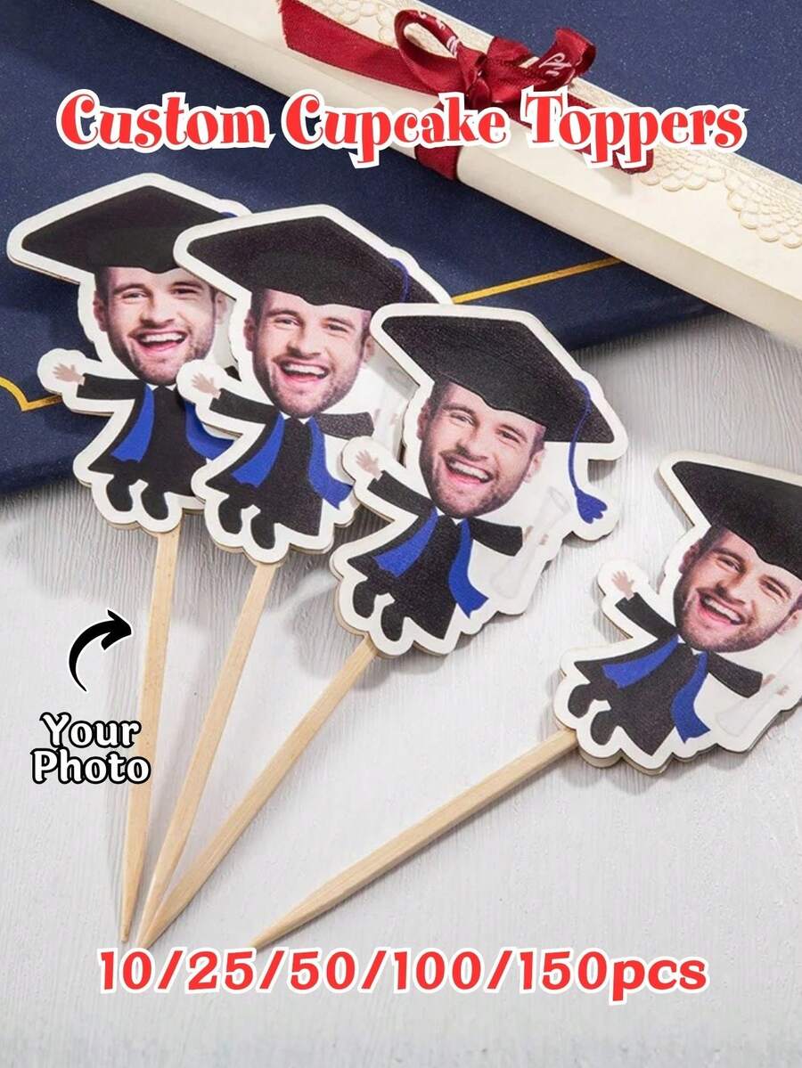 10/25/50/100/150pcs Customized Portrait Cake Toppers - Personalized Photo Cupcake Picks Suitable For Birthday, Wedding And Graduation - Unique DIY Portrait Dessert Decor - Appetizers And Holiday Candies Toothpicks - Fun Photogenic Cake Decorations For Event Planners And Hosts, Disco Ball Topper - Multicolor - View 1