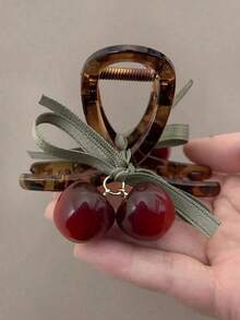 1pc New Brown Cherry Bowknot Hair Clip, Elegant And Sweet Design, Suitable For Girls And Ladies For Parties, Commuting, Vacation Hair Claws Claw Clips Hair Clips Hair Jaw Clip Hair Clamps Hair Clutch Hair Catcher Clip Fall Winter Hair Accessories For Women - 棕色 - 查看 7