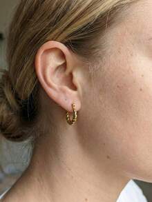 Multiple Pieces Hammered Stainless Steel Earring Set, Fashionable Exaggerated Gold Tone Earring Set, Jewelry For Girls - Multicolor - View 5